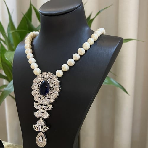 طقم لولو زراعي وزركون مطلي فضة فخم