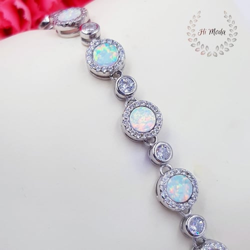 اسورة فضة مزينة بحجر أوبال فاخرة