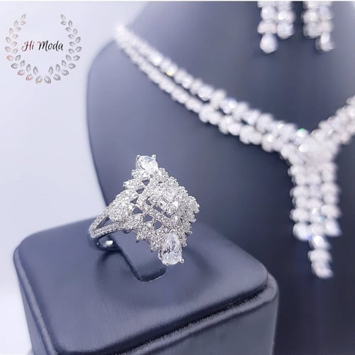 طقم مجوهرات زركون مناسبات فضي قمة الفخامة