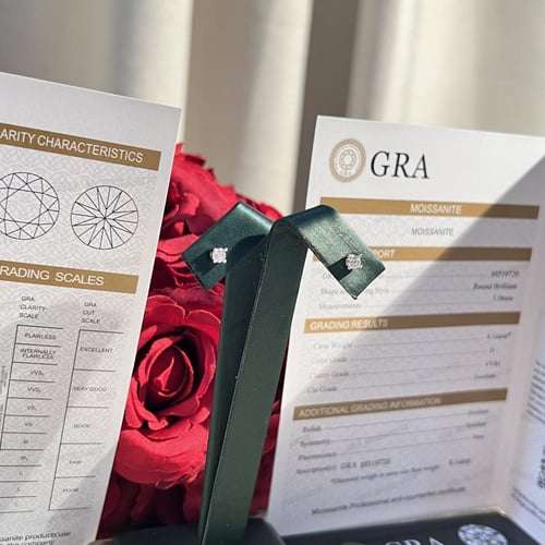 أقراط فضة 925 مع مويسانتي لامعة مع شهادة