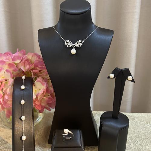 طقم فضة ولولو زراعي وزركون فخم ومميز