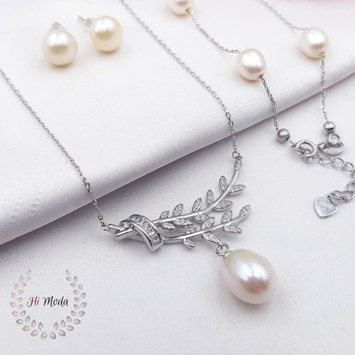 طقم فضة ولولو زراعي وزركون مميز وعصري