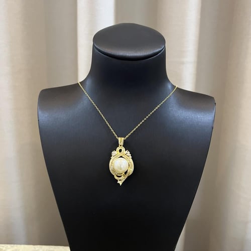 طقم فضة 925 ولؤلؤ طبيعي زراعي مطلي ذهب فاخر لامعة