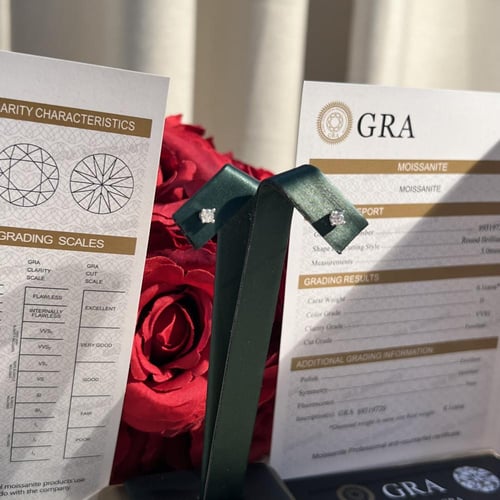 أقراط فضة 925 مع مويسانتي لامعة مع شهادة