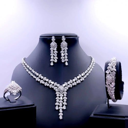طقم مجوهرات زركون مناسبات فضي قمة الفخامة