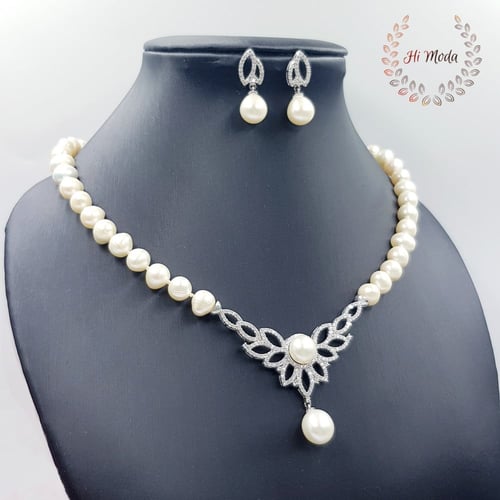 طقم لؤلؤ طبيعي زراعي وفضة تركية جودة عالية