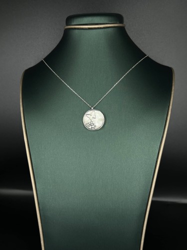 A silver necklace with smooth and distinctive mother-of-pearl
