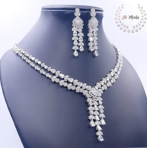 طقم مجوهرات زركون مناسبات فضي قمة الفخامة