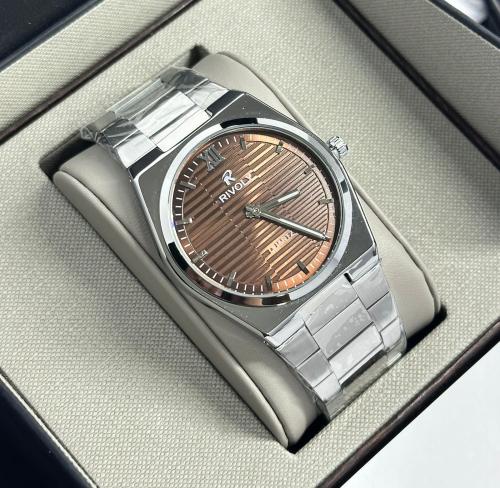 ساعة ريفولي فضي مينا بني