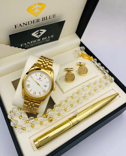 طقم ساعه رجالي ذهبي