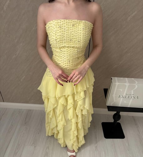 فستان مجوده دانتيل ليموني