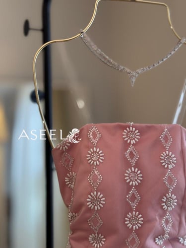 فستان ناعم تل وردي