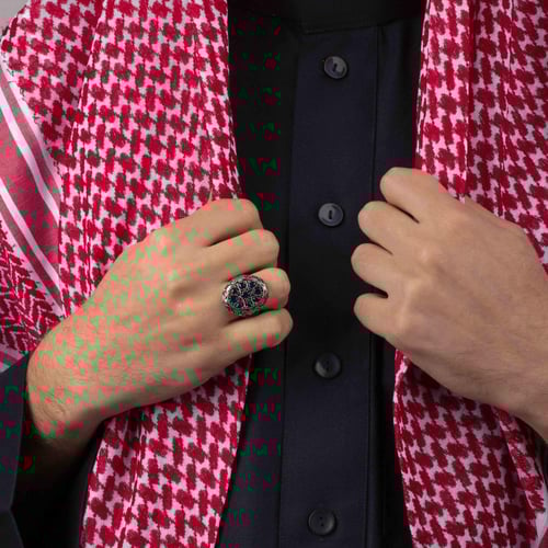 خاتم رجالي فضة استرليني مزين بحجر زركون أزرق