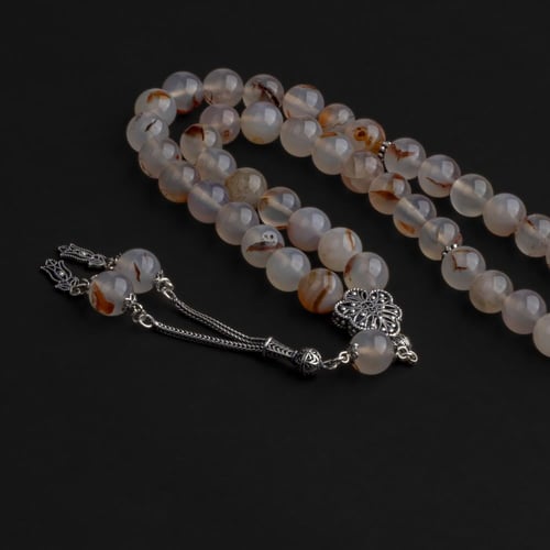 سبحة بحجر عقيق يمني مع شكة فضه 10 مل