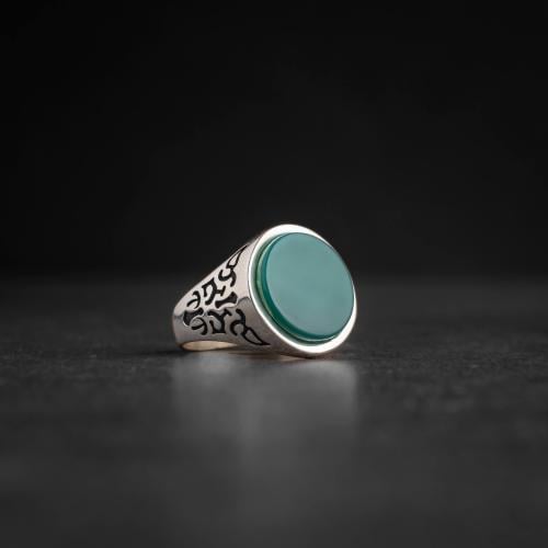 خاتم رجالي بحجر عقيق اخضر