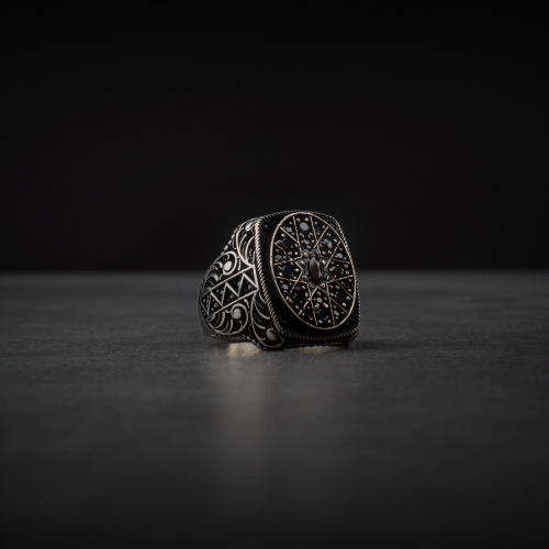 خاتم رجالي فضة استرليني مع نقوشات دقيقة فخمة