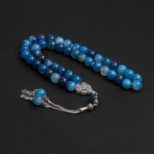 سبحة بحجر عقيق أزرق مع شكة فضة 10 مل