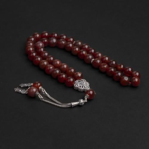 سبحة بحجر عقيق أحمر مع شكة فضة 10مل