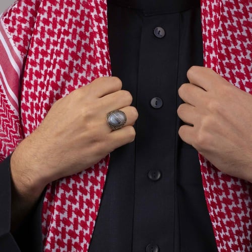 خاتم رجالي فضة مزين بحجر متغير اللون