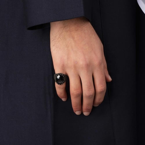 خاتم رجالي فضة استرليني مزين بحجر زركون أسود