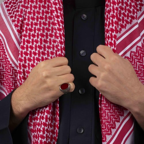 خاتم رجالي فضة استرليني مزين بحجر عقيق أحمر