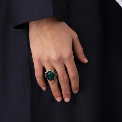 خاتم رجالي فضة استرليني مزين بحجر عقيق أخضر
