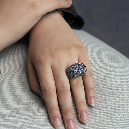 خاتم فضة نسائي ملكي بفصوص زركون متدرجة زرقاء