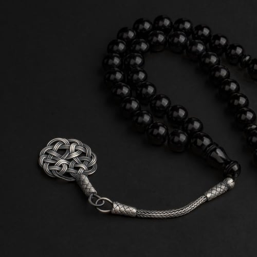 سبحة بكلايت أسود مع طربزونة فضة