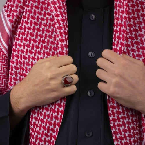 خاتم رجالي فضة استرليني مزين بحجر عقيق أحمر