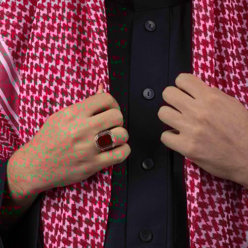 خاتم رجالي فضة استرليني مزين بحجر عقيق بني