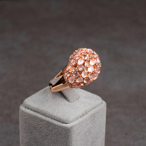 خاتم فضة نسائي جولدن روز ملكي بفصوص زركون متدرجة و...