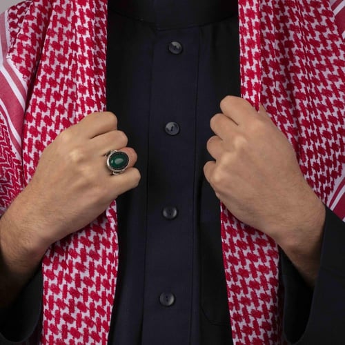 خاتم رجالي فضة استرليني مزين بحجر عقيق أخضر