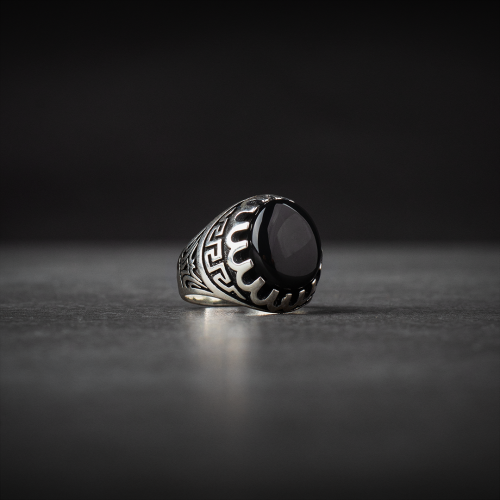 خاتم رجالي فضة استرليني مزين بحجر أونيكس أسود ل ال...