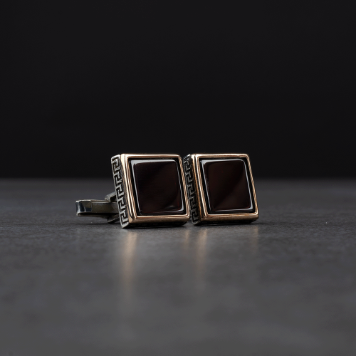 كبك رجالي فضة مع حجر أونيكس أسود