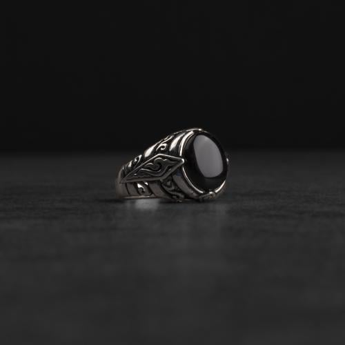 خاتم رجالي فضة بحجر اونكس اسود