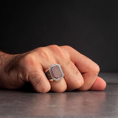 خاتم رجالي فضة استرليني مزين بحجر عقيق بني