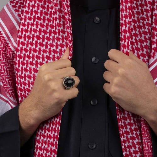 خاتم رجالي فضة استرليني مزين بحجر أونكس أسود