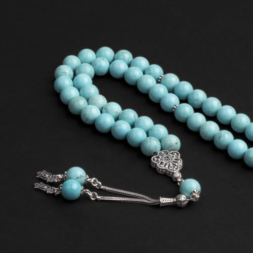 سبحة بحجر الفيروز مع شكة فضة 10مل