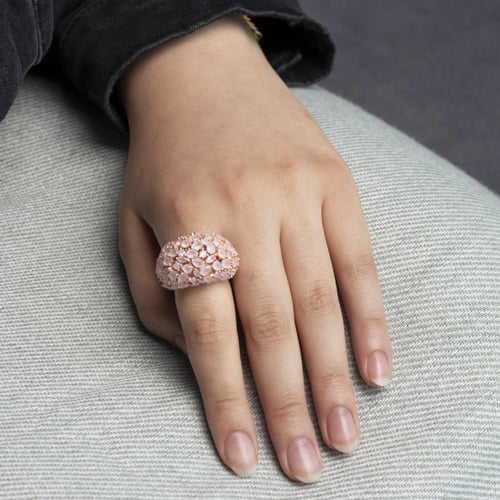 خاتم فضة نسائي جولدن روز ملكي بفصوص زركون متدرجة و...