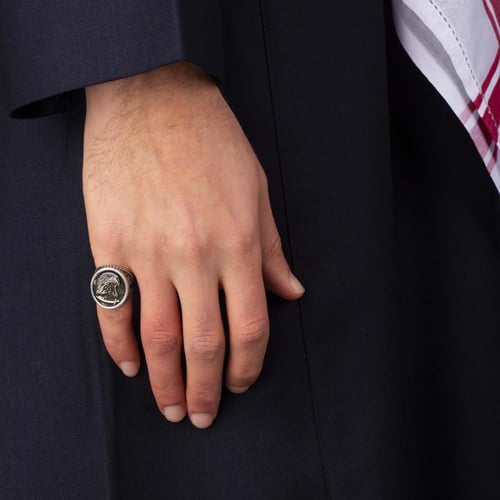 خاتم رجالي فضة استرليني مع بتصميم رأس النسر