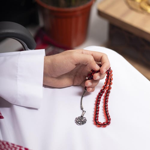 سبحة بكلايت أحمر غامق مع طربزونة فضة