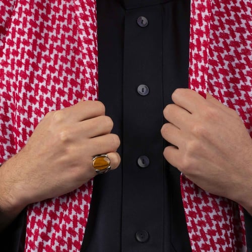 خاتم رجالي فضة بحجر عين النمر بتصميم أنيق