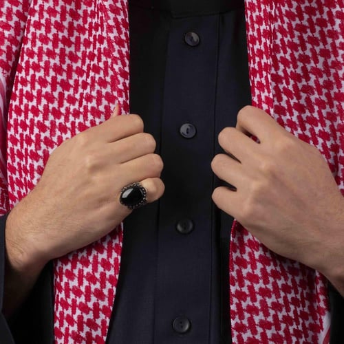 خاتم رجالي فضة مزين بحجر أونيكس أسود
