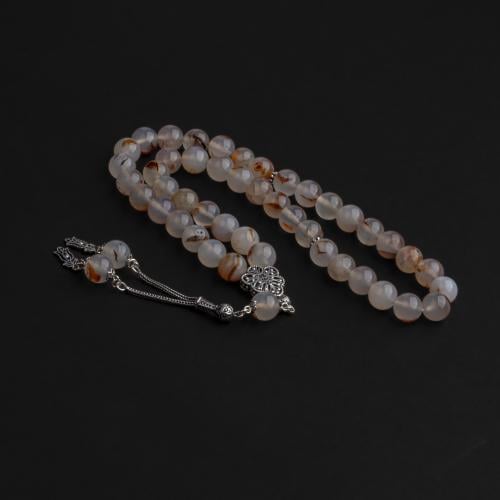 سبحة بحجر عقيق يمني مع شكة فضه 10 مل