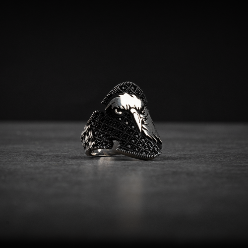 خاتم رجالي فضة الإسترليني مع تصميم رأس النسر