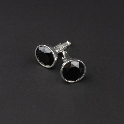 كبك رجالي فضة مع حجر زركون أسود