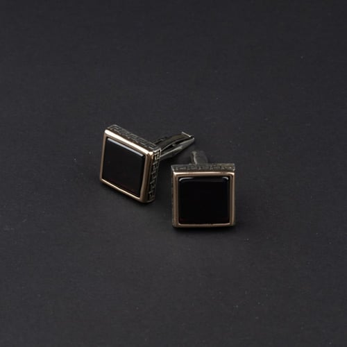 كبك رجالي فضة مع حجر أونيكس أسود