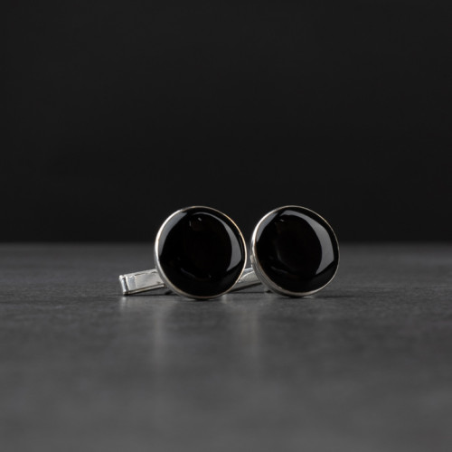 كبك رجالي فضة مع حجر أونيكس أسود