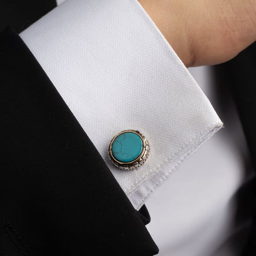 كبك رجالي فضة مع حجر أكوا أزرق