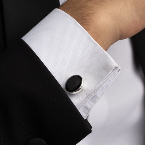 كبك رجالي فضة مع حجر أونيكس أسود